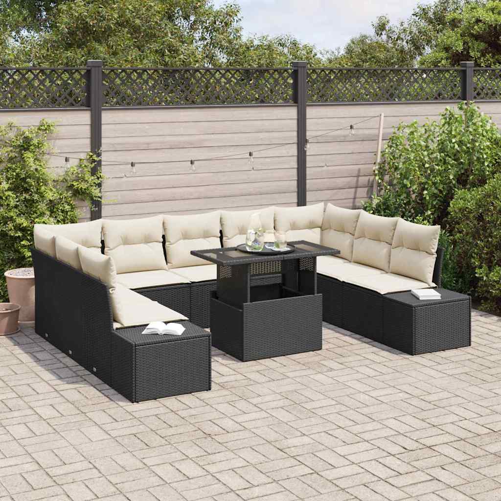 Garten-Sofa-Set 10 pcs Schwarz und Creme 100 x 55 x 73 cm