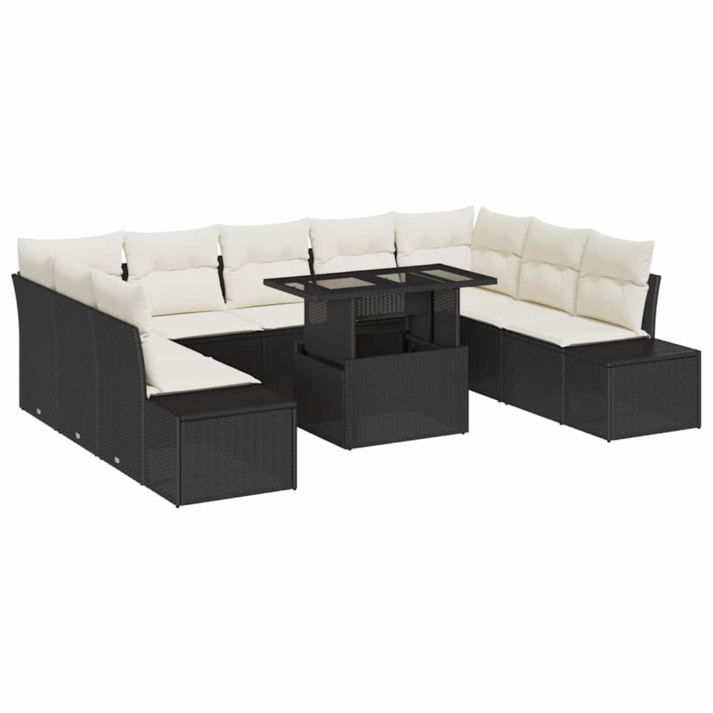 Garten-Sofa-Set 10 pcs Schwarz und Creme 100 x 55 x 73 cm