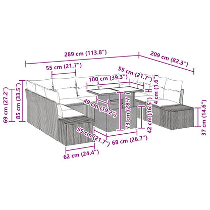 Garten-Sofa-Set 10 pcs Schwarz und Creme 100 x 55 x 73 cm