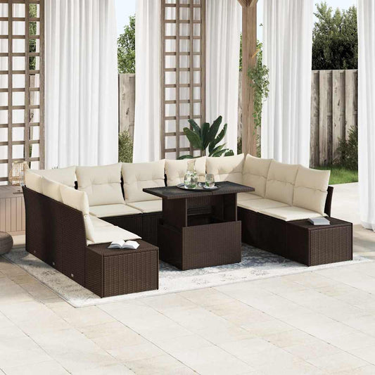 Garten-Sofa-Set 10 pcs Braun und Creme 100 x 55 x 73 cm