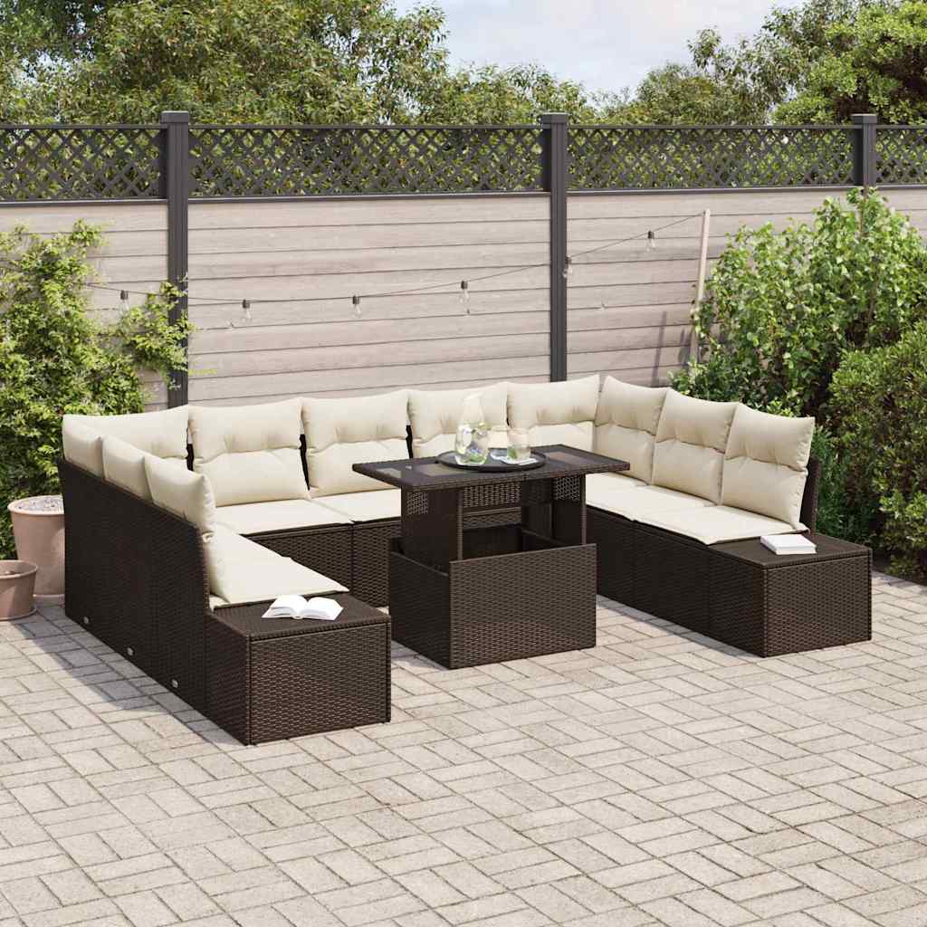 Garten-Sofa-Set 10 pcs Braun und Creme 100 x 55 x 73 cm