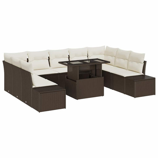 Garten-Sofa-Set 10 pcs Braun und Creme 100 x 55 x 73 cm