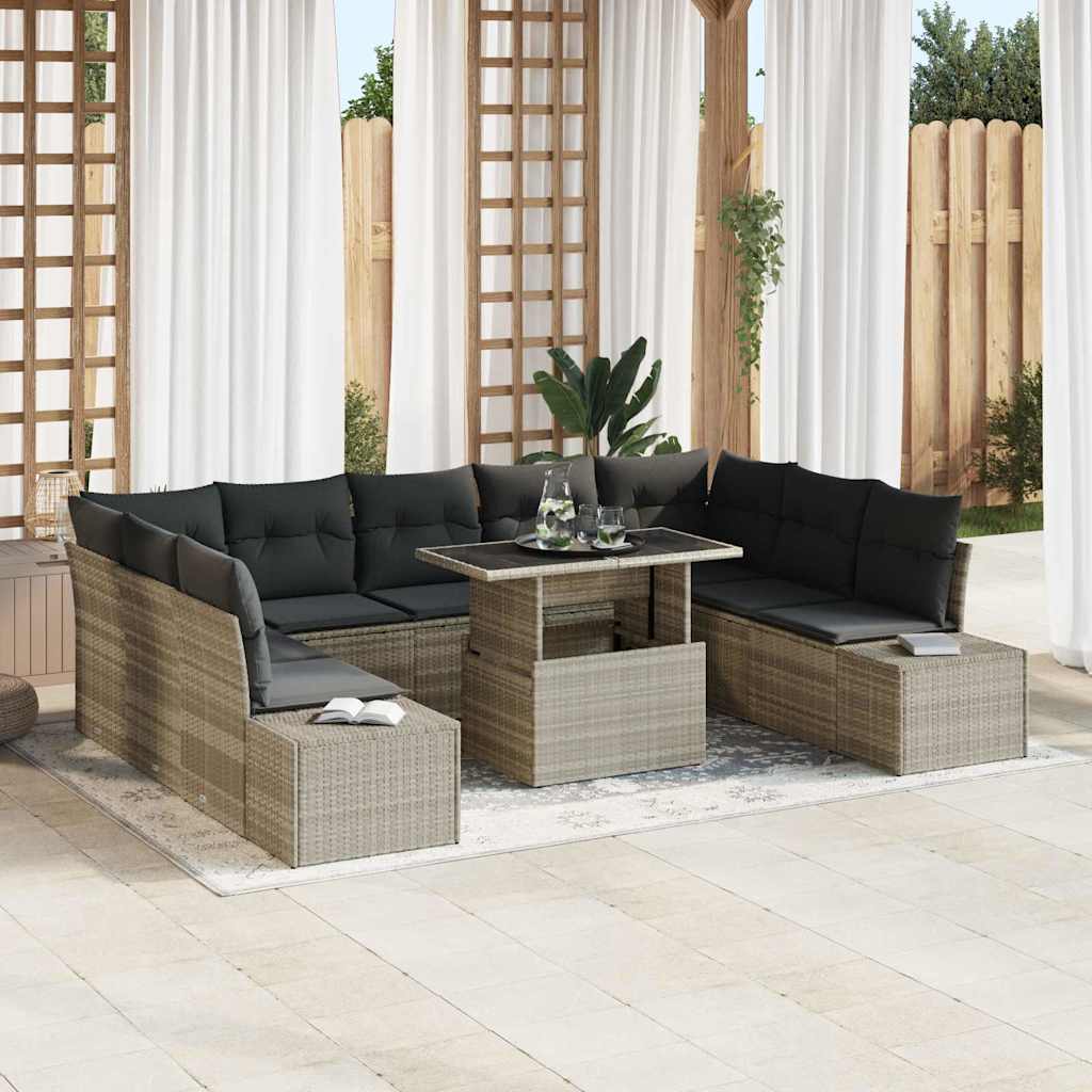 Garten-Sofa-Set mit Kissen 10 pcs Hellgrau 100 x 55 x 73 cm