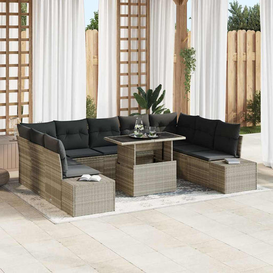 Garten-Sofa-Set mit Kissen 10 pcs Hellgrau 100 x 55 x 73 cm