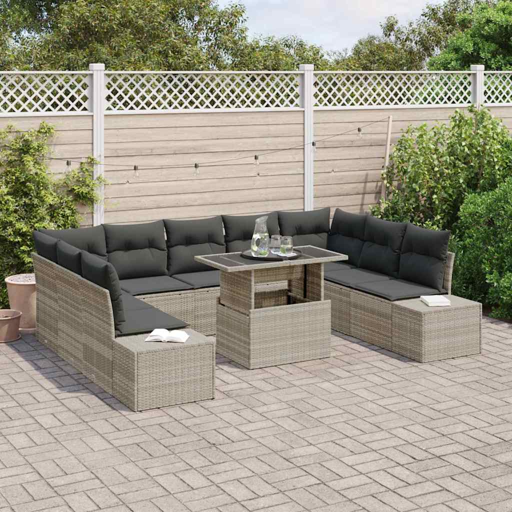 Garten-Sofa-Set mit Kissen 10 pcs Hellgrau 100 x 55 x 73 cm