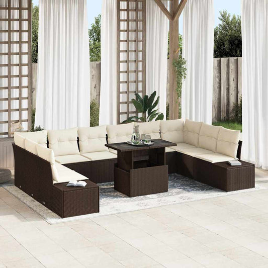 Garten-Sofa-Set 11 pcs Braun und Creme 100 x 55 x 73 cm
