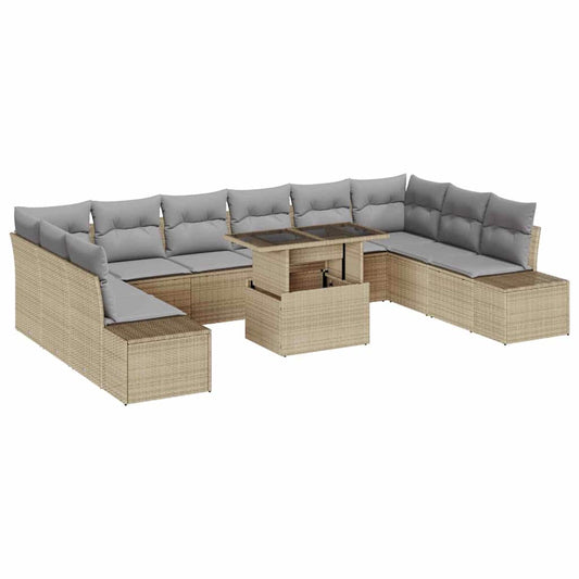 Garten-Sofa-Set 11 pcs Beige und Hellgrau 100 x 55 x 73 cm
