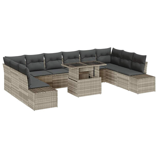 Garten-Sofa-Set mit Kissen 11 pcs Hellgrau 100 x 55 x 73 cm