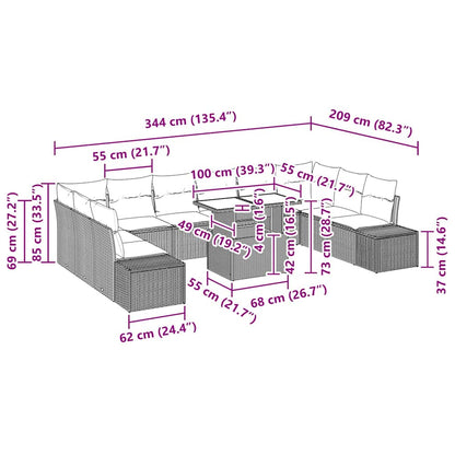Garten-Sofa-Set mit Kissen 11 pcs Schwarz 100 x 55 x 73 cm
