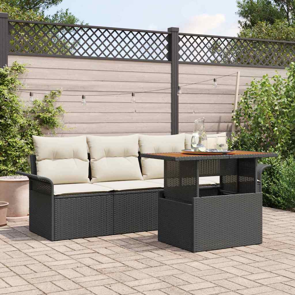 Garten-Sofa-Set 5 pcs Schwarz und Creme 100 x 55 x 73 cm