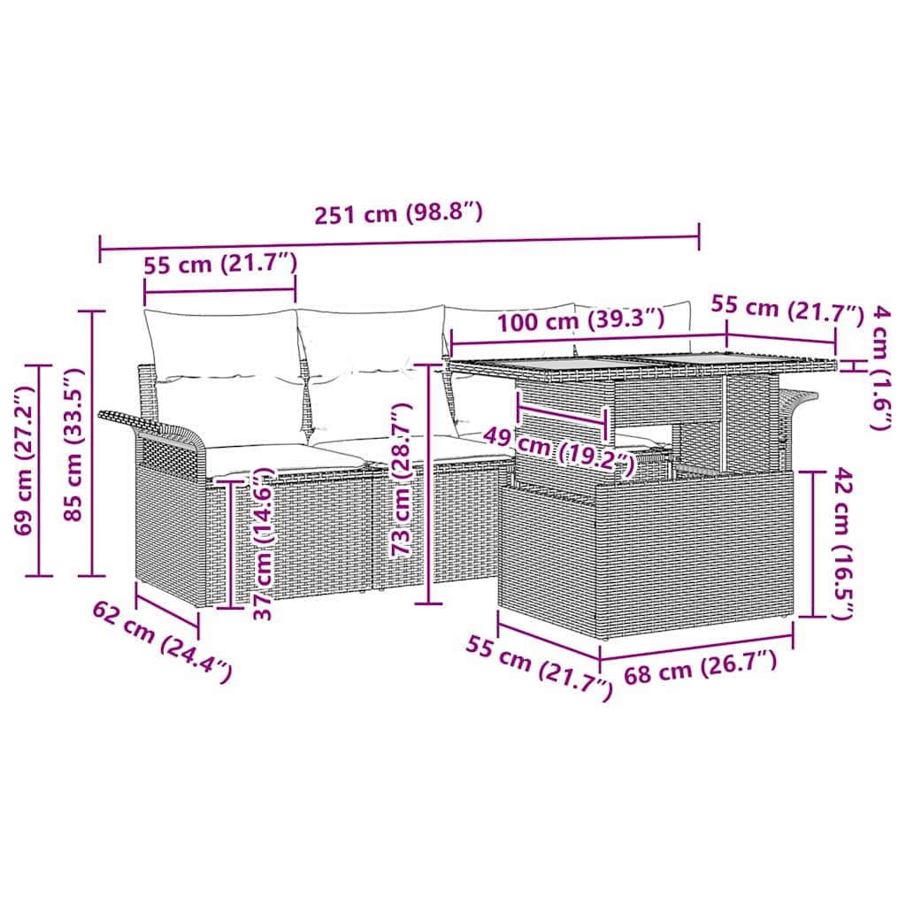 Garten-Sofa-Set 5 pcs Schwarz und Creme 100 x 55 x 73 cm
