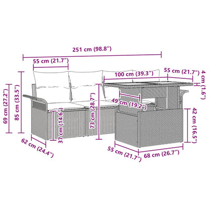 Garten-Sofa-Set 5 pcs Schwarz und Creme 100 x 55 x 73 cm