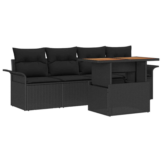 Garten-Sofa-Set mit Kissen 5 pcs Schwarz 100 x 55 x 73 cm