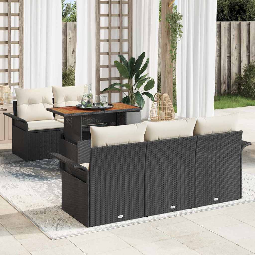 Garten-Sofa-Set 6 pcs Schwarz und Creme 100 x 55 x 73 cm