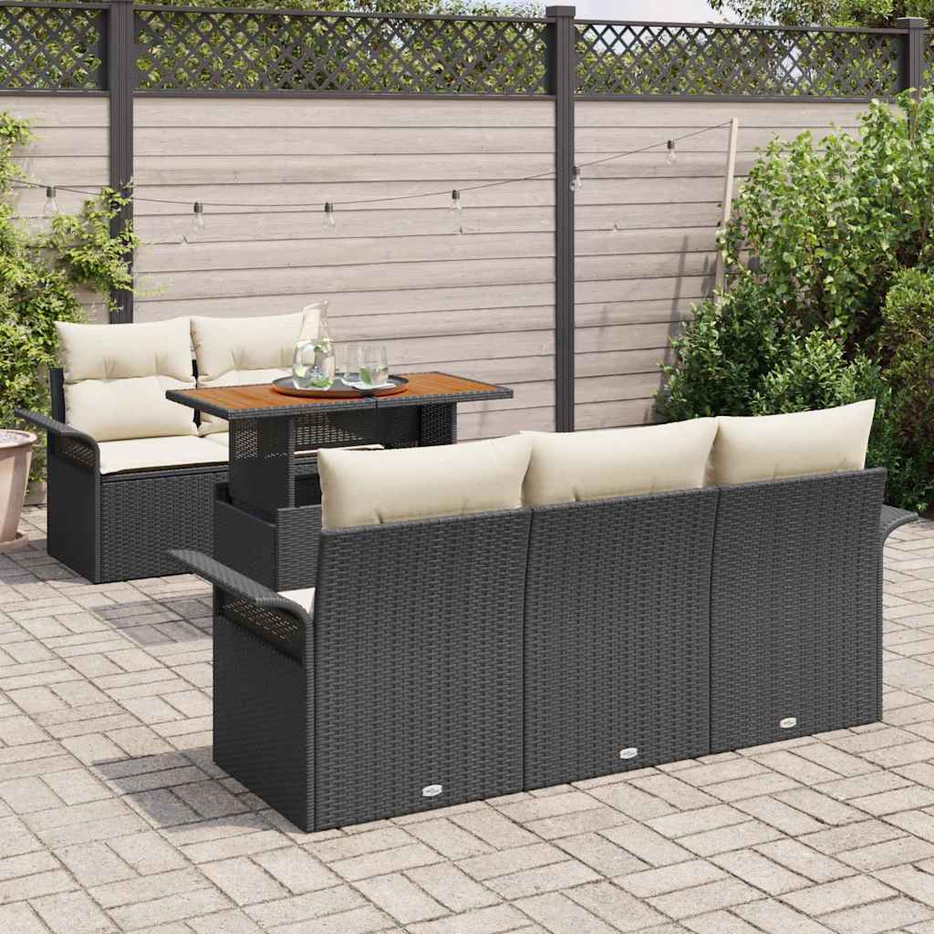 Garten-Sofa-Set 6 pcs Schwarz und Creme 100 x 55 x 73 cm
