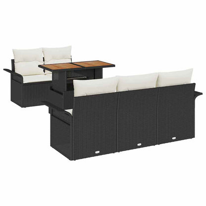 Garten-Sofa-Set 6 pcs Schwarz und Creme 100 x 55 x 73 cm
