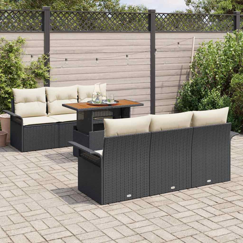Garten-Sofa-Set 7 pcs Schwarz und Creme 100 x 55 x 73 cm