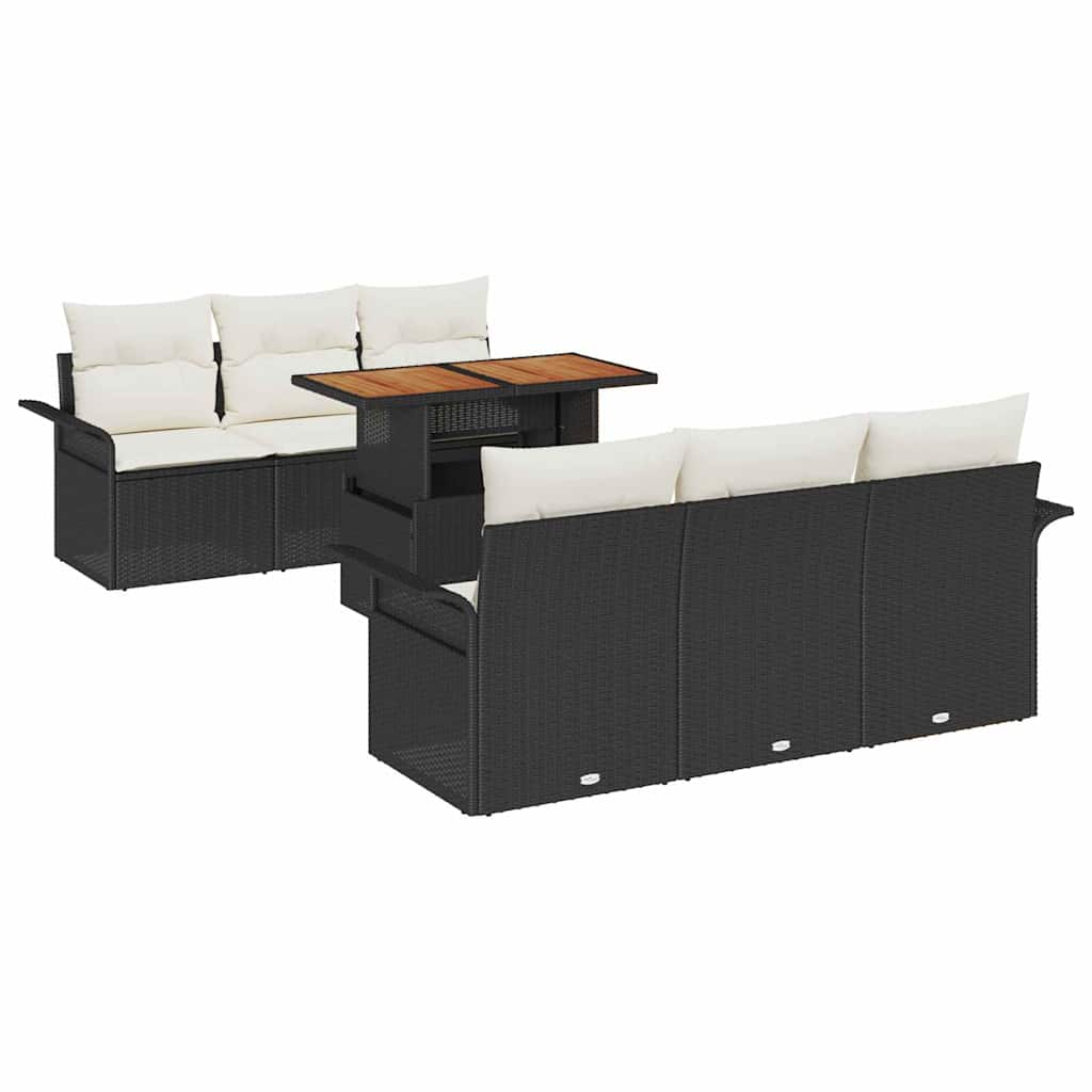Garten-Sofa-Set 7 pcs Schwarz und Creme 100 x 55 x 73 cm