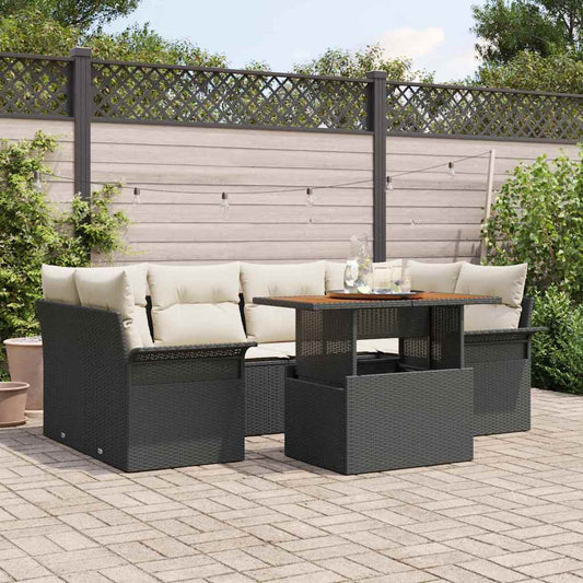 Garten-Sofa-Set 7 pcs Schwarz und Creme 100 x 55 x 73 cm