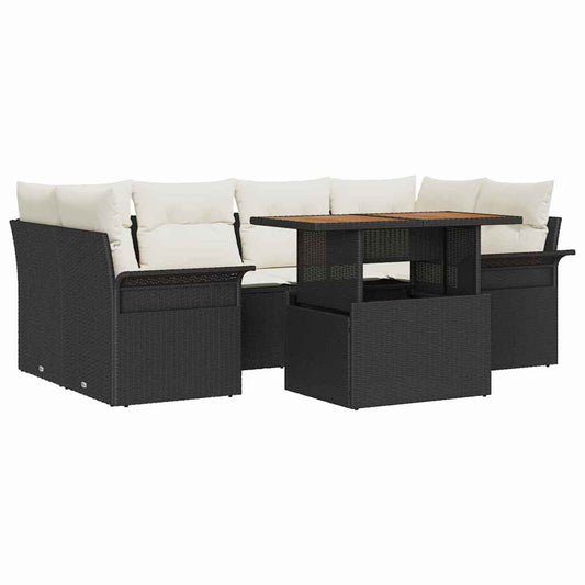 Garten-Sofa-Set 7 pcs Schwarz und Creme 100 x 55 x 73 cm