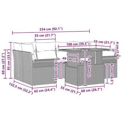 Garten-Sofa-Set 7 pcs Schwarz und Creme 100 x 55 x 73 cm