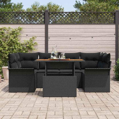 Garten-Sofa-Set mit Kissen 7 pcs Schwarz 100 x 55 x 73 cm