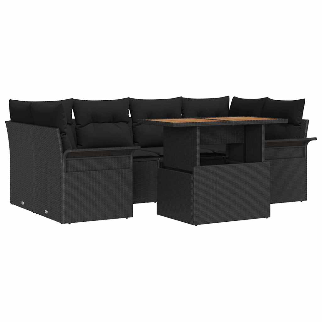Garten-Sofa-Set mit Kissen 7 pcs Schwarz 100 x 55 x 73 cm