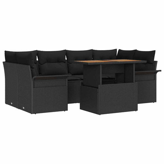 Garten-Sofa-Set mit Kissen 7 pcs Schwarz 100 x 55 x 73 cm