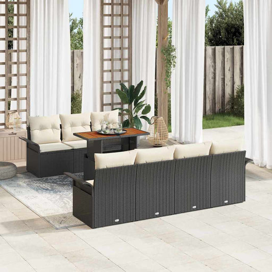 Garten-Sofa-Set 8 pcs Schwarz und Creme 100 x 55 x 73 cm