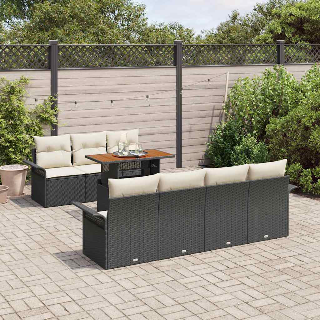 Garten-Sofa-Set 8 pcs Schwarz und Creme 100 x 55 x 73 cm