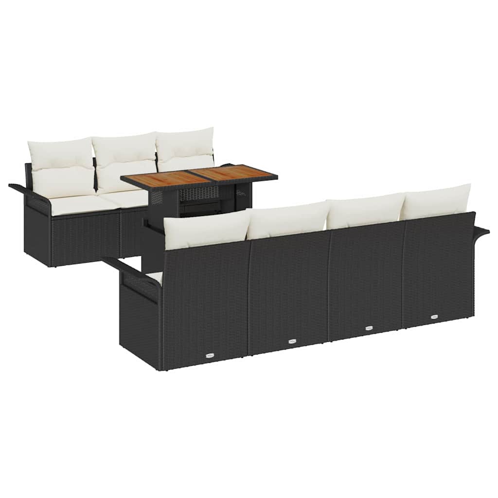 Garten-Sofa-Set 8 pcs Schwarz und Creme 100 x 55 x 73 cm