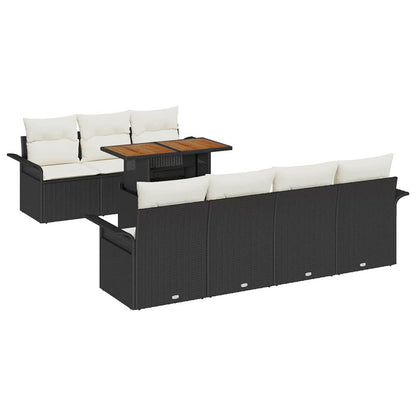 Garten-Sofa-Set 8 pcs Schwarz und Creme 100 x 55 x 73 cm