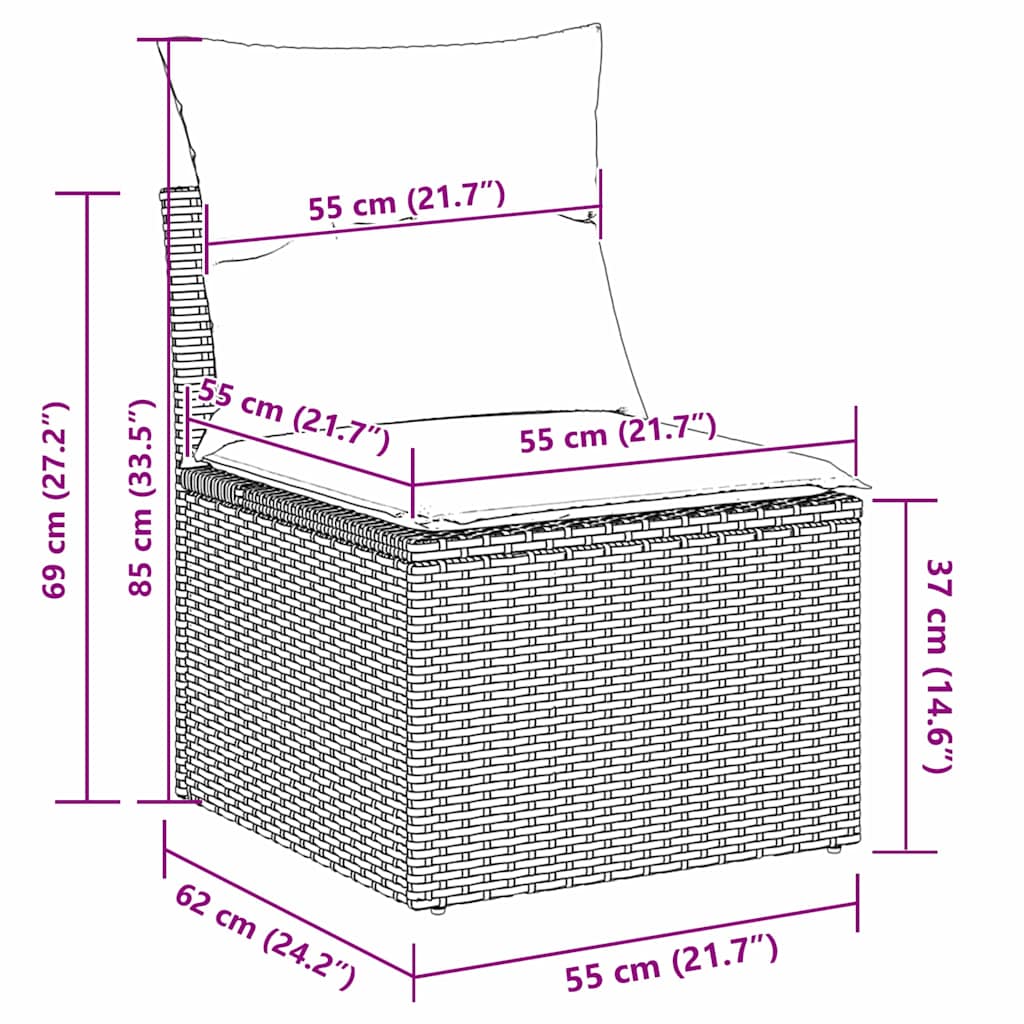 Garten-Sofa-Set 8 pcs Schwarz und Creme 100 x 55 x 73 cm