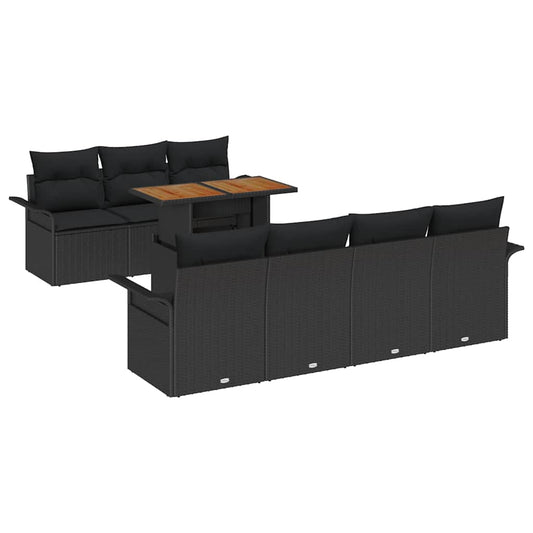 Garten-Sofa-Set mit Kissen 8 pcs Schwarz 100 x 55 x 73 cm