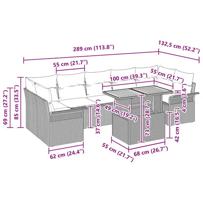Garten-Sofa-Set 8 pcs Schwarz und Creme 100 x 55 x 73 cm