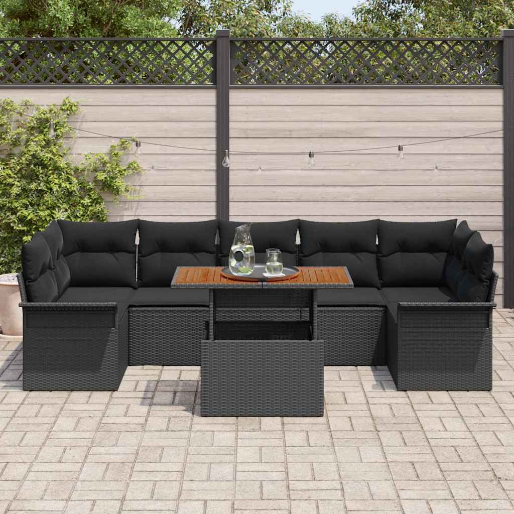 Garten-Sofa-Set mit Kissen 8 pcs Schwarz 100 x 55 x 73 cm