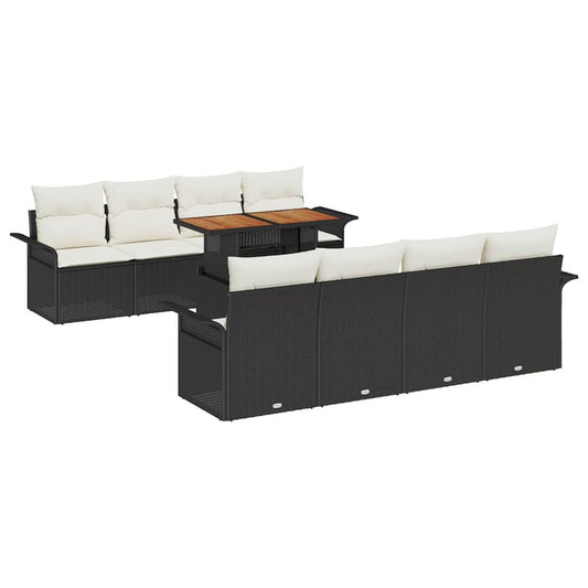 Garten-Sofa-Set 7 pcs Schwarz und Creme 100 x 55 x 73 cm
