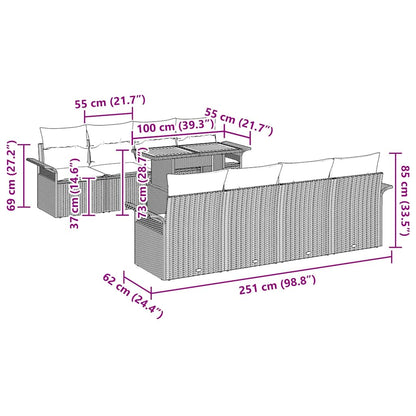Garten-Sofa-Set 7 pcs Schwarz und Creme 100 x 55 x 73 cm