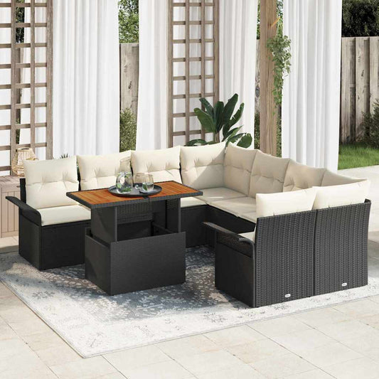 Garten-Sofa-Set mit Kissen 9 pcs Schwarz und Creme