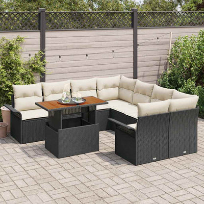 Garten-Sofa-Set mit Kissen 9 pcs Schwarz und Creme
