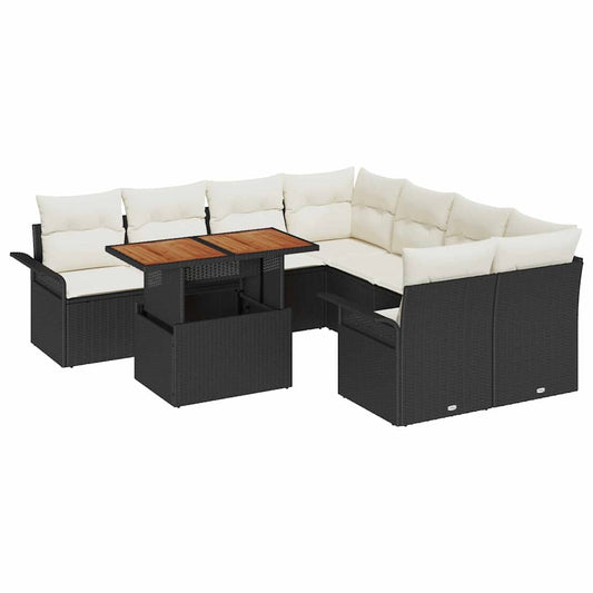 Garten-Sofa-Set mit Kissen 9 pcs Schwarz und Creme