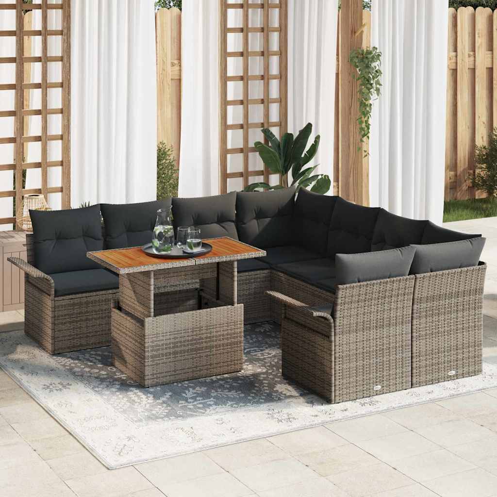 Garten-Sofa-Set mit Kissen 9 pcs Grau