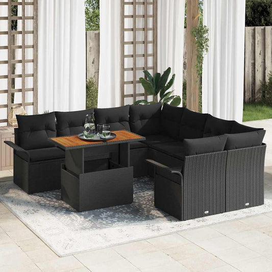 Garten-Sofa-Set mit Kissen 9 pcs Schwarz