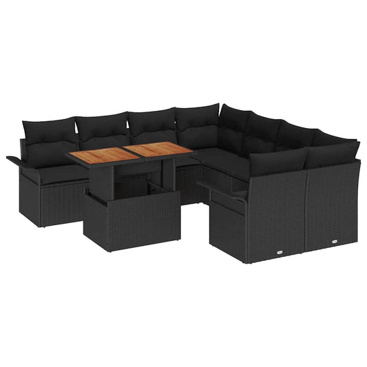 Garten-Sofa-Set mit Kissen 9 pcs Schwarz