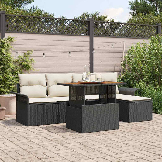 Garten-Sofa-Set mit Kissen 6 pcs Schwarz und Creme