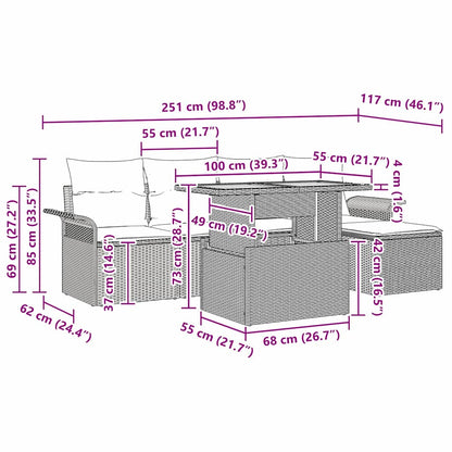 Garten-Sofa-Set mit Kissen 6 pcs Schwarz und Creme