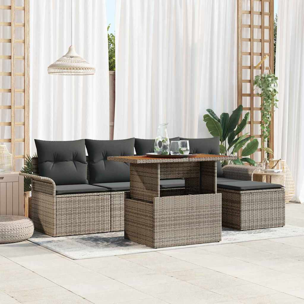 Garten-Sofa-Set mit Kissen 6 pcs Grau