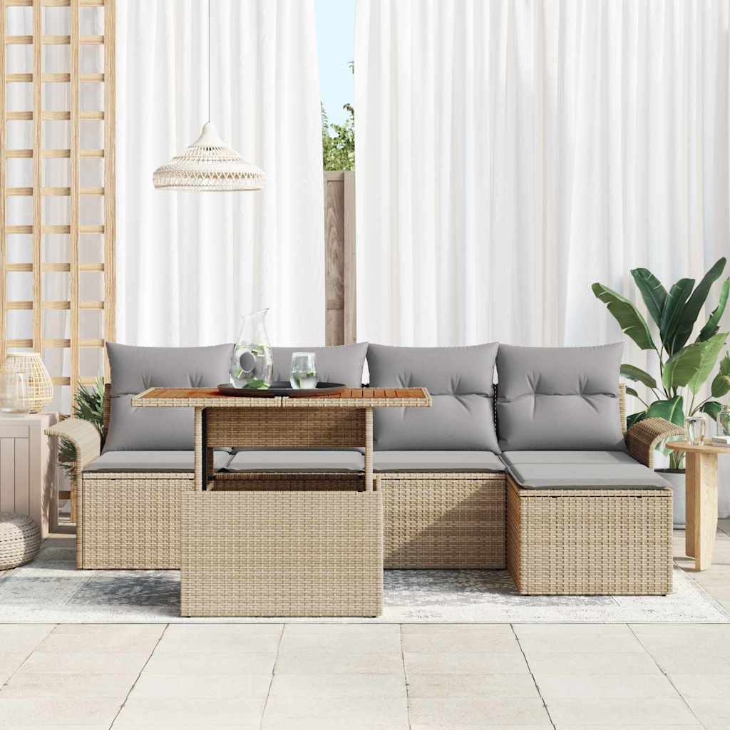 Garten-Sofa-Set mit Kissen 6 pcs Beige und Hellgrau