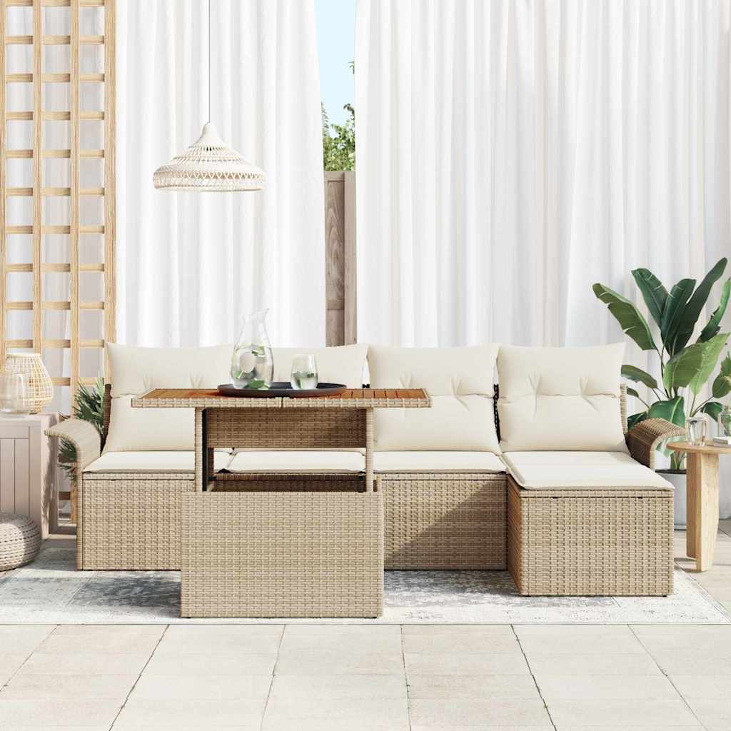 Garten-Sofa-Set mit Kissen 6 pcs Beige und Creme