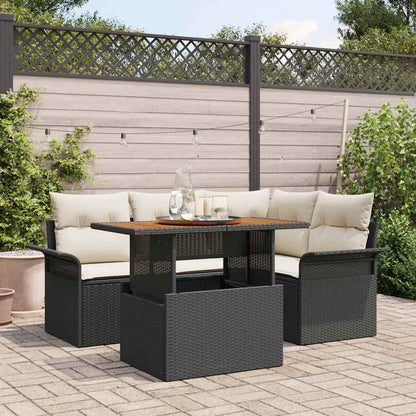 Garten-Sofa-Set 5 pcs Schwarz und Creme 100 x 55 x 73 cm